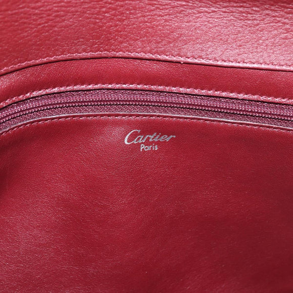 CARTIER Hand Bag Leather Bordeaux Silver Auth 183107V
