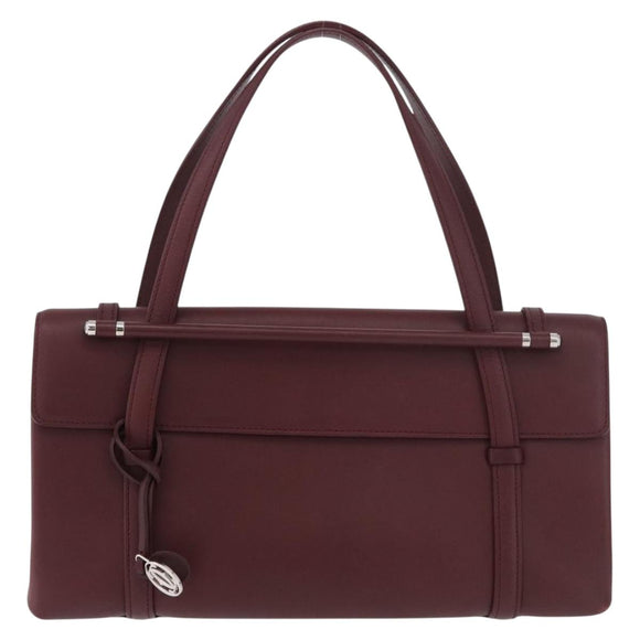 CARTIER Hand Bag Leather Bordeaux Silver Auth 183107V
