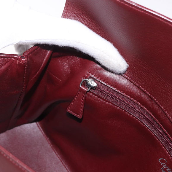 CARTIER Hand Bag Leather Bordeaux Silver Auth 183107V