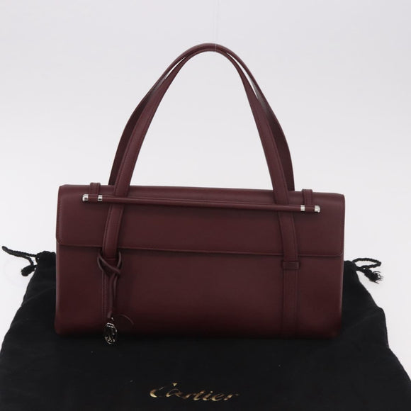 CARTIER Hand Bag Leather Bordeaux Silver Auth 183107V