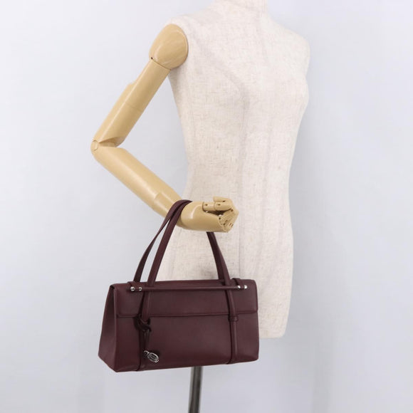 CARTIER Hand Bag Leather Bordeaux Silver Auth 183107V