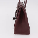 CARTIER Hand Bag Leather Bordeaux Silver Auth 183107V-3
