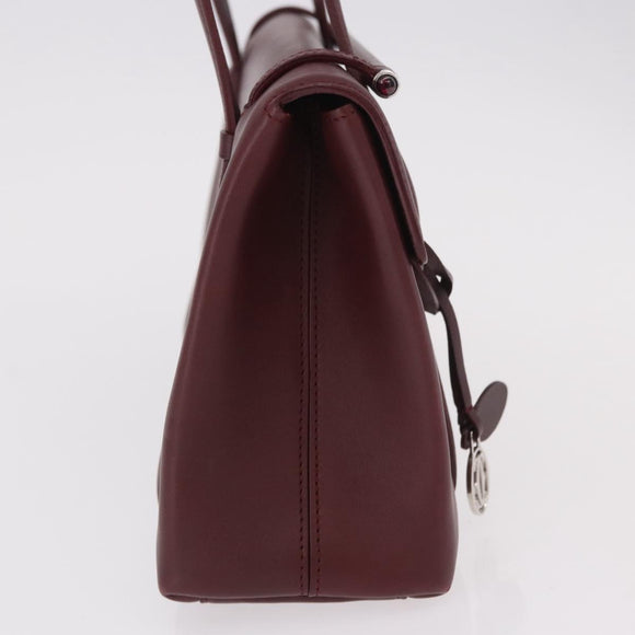 CARTIER Hand Bag Leather Bordeaux Silver Auth 183107V