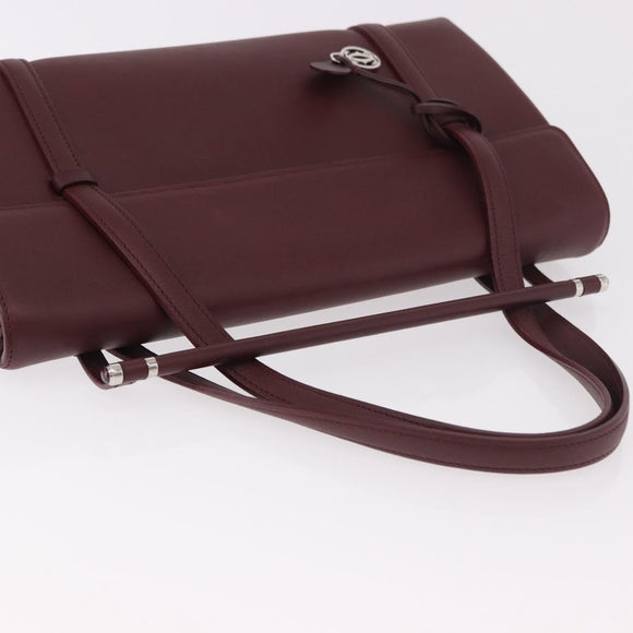 CARTIER Hand Bag Leather Bordeaux Silver Auth 183107V