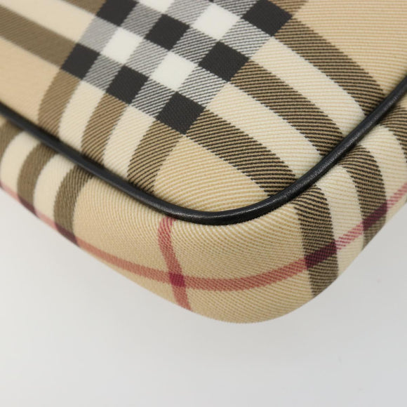BURBERRY Nova Check Umhängetasche PVC Beige Silber Auth 183108A