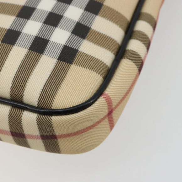 BURBERRY Nova Check Umhängetasche PVC Beige Silber Auth 183108A
