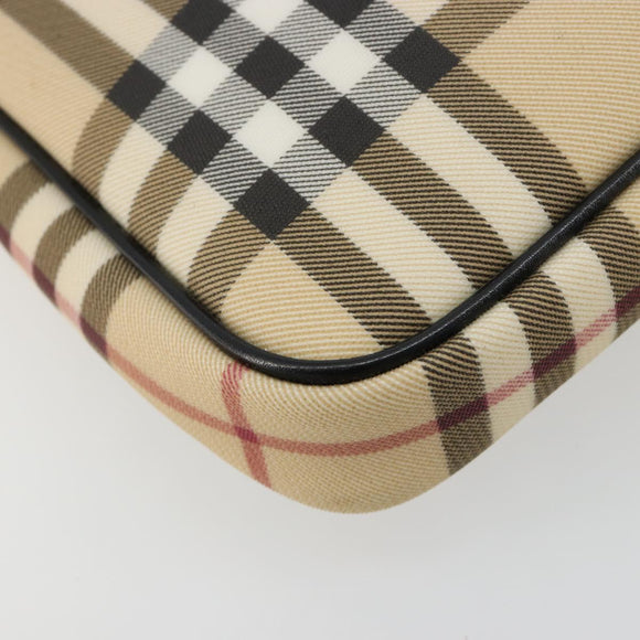 BURBERRY Nova Check Umhängetasche PVC Beige Silber Auth 183108A