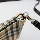 BURBERRY Nova Check Umhängetasche PVC Beige Silber Auth 183108A-10