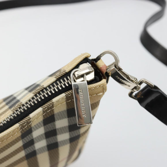 BURBERRY Nova Check Umhängetasche PVC Beige Silber Auth 183108A