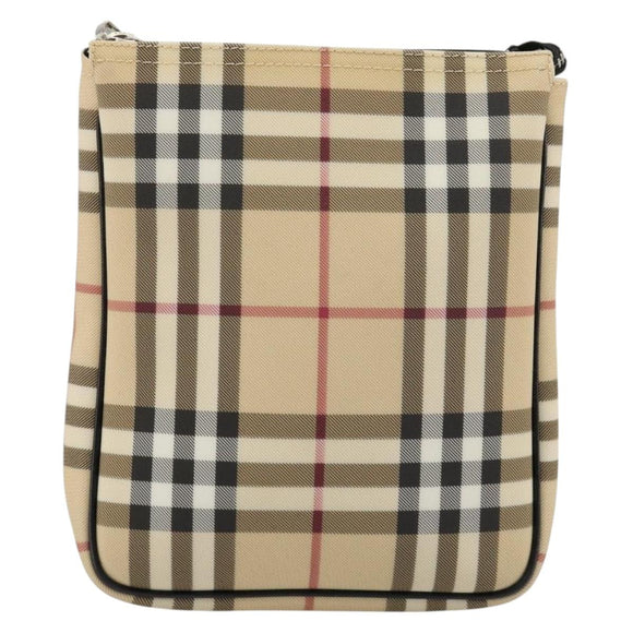 BURBERRY Nova Check Umhängetasche PVC Beige Silber Auth 183108A