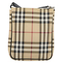 BURBERRY Nova Check Umhängetasche PVC Beige Silber Auth 183108A-2