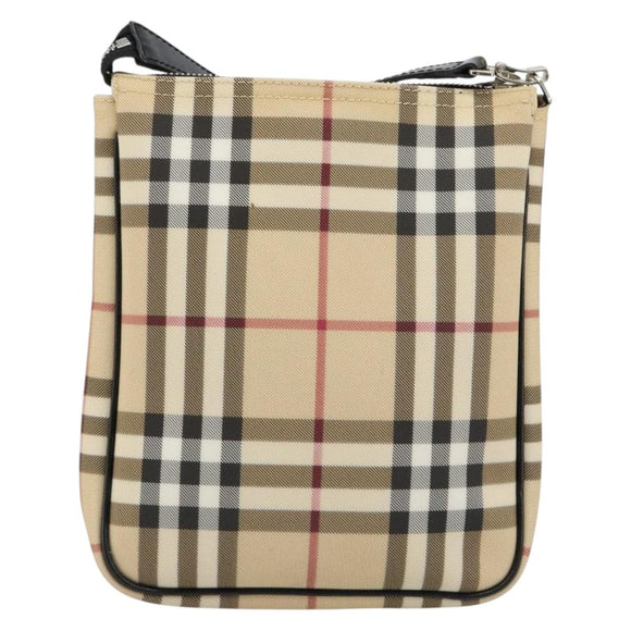 BURBERRY Nova Check Umhängetasche PVC Beige Silber Auth 183108A