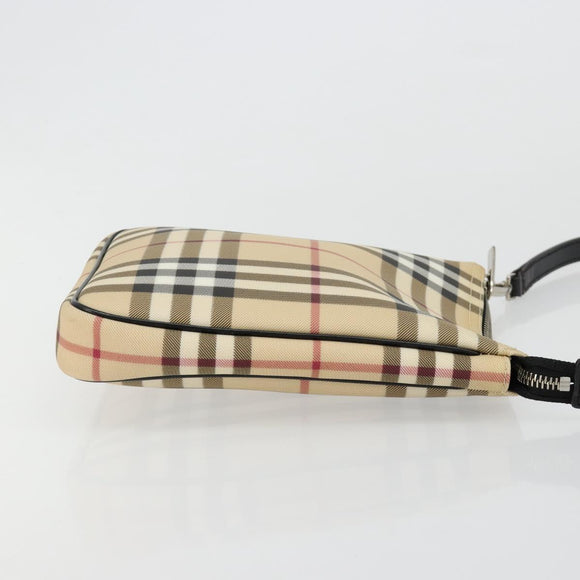BURBERRY Nova Check Umhängetasche PVC Beige Silber Auth 183108A