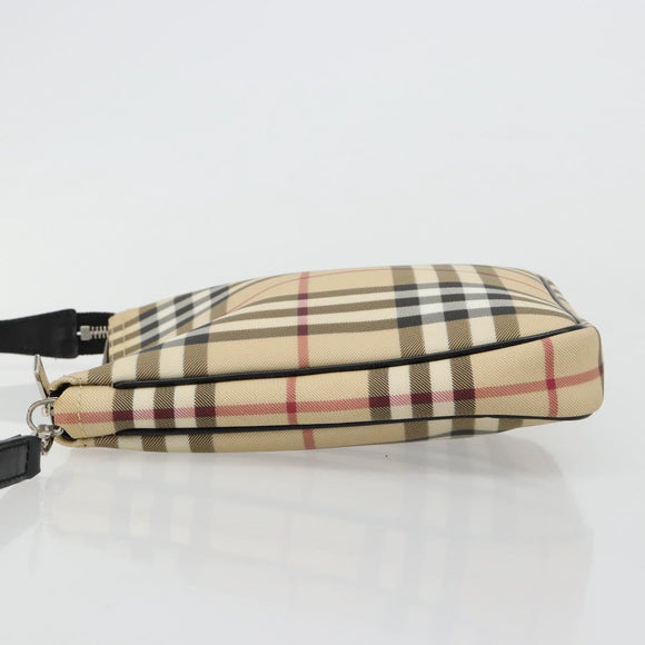 BURBERRY Nova Check Umhängetasche PVC Beige Silber Auth 183108A