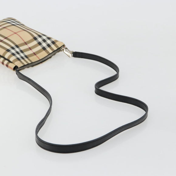 BURBERRY Nova Check Umhängetasche PVC Beige Silber Auth 183108A
