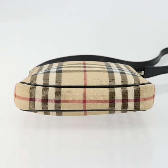 BURBERRY Nova Check Umhängetasche PVC Beige Silber Auth 183108A