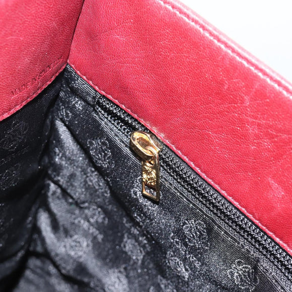LOEWE Hand Bag Suede Red Gold Auth 183111A