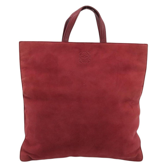 LOEWE Hand Bag Suede Red Gold Auth 183111A