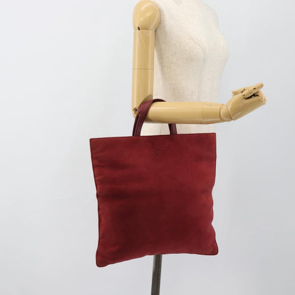 LOEWE Hand Bag Suede Red Gold Auth 183111A