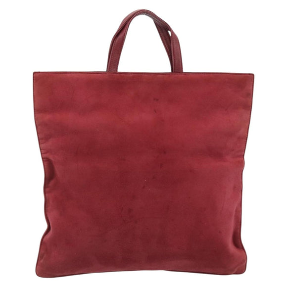 LOEWE Hand Bag Suede Red Gold Auth 183111A