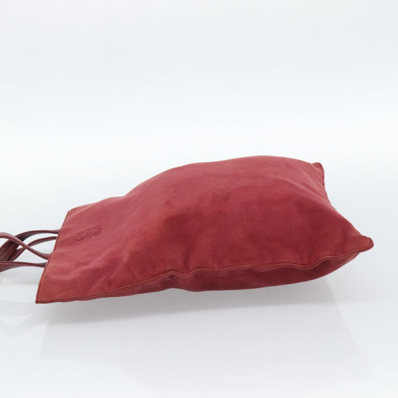 LOEWE Hand Bag Suede Red Gold Auth 183111A