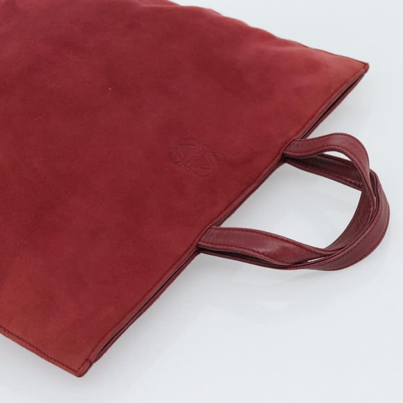 LOEWE Hand Bag Suede Red Gold Auth 183111A