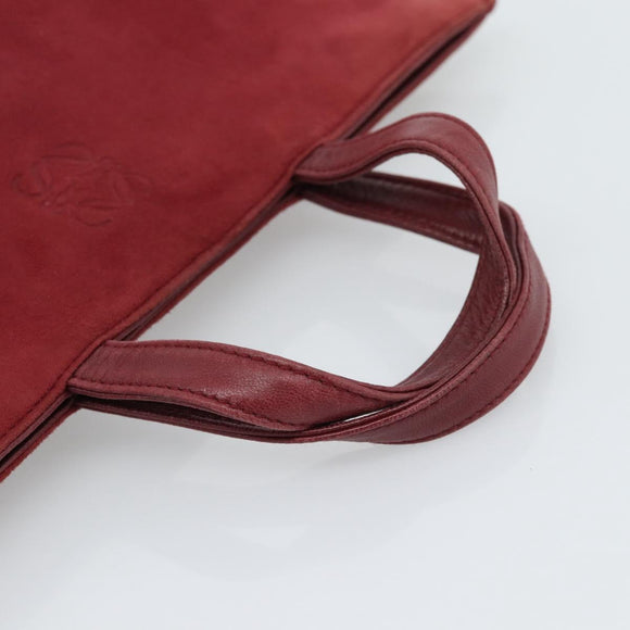 LOEWE Hand Bag Suede Red Gold Auth 183111A