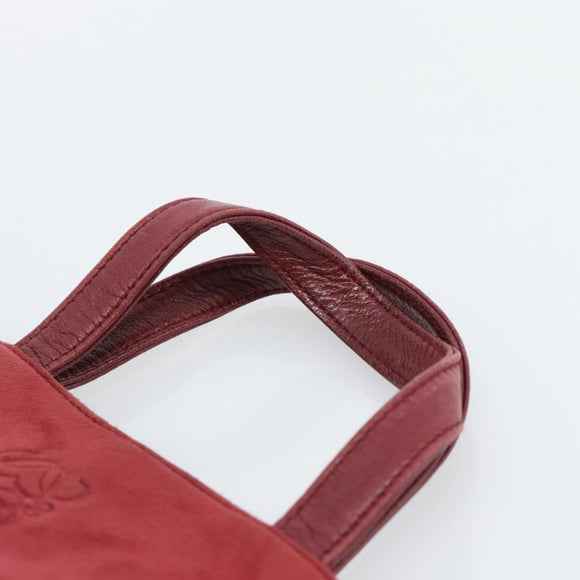 LOEWE Hand Bag Suede Red Gold Auth 183111A