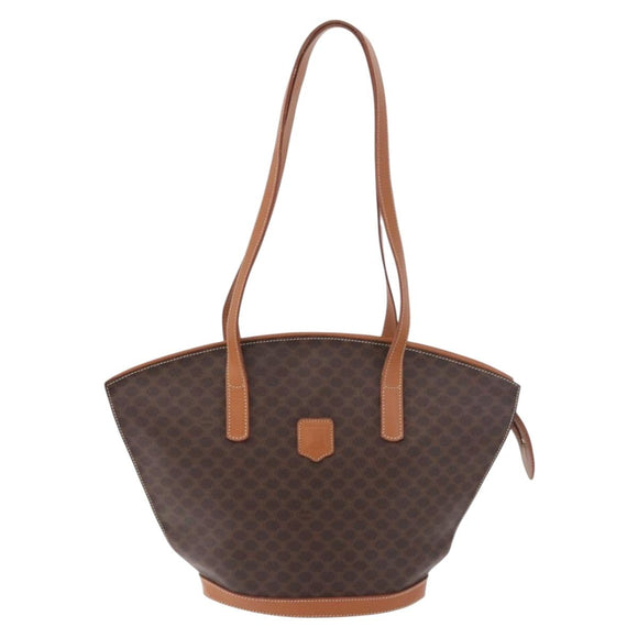 CELINE Macadam Canvas Tote Bag PVC Leather Brown Gold Auth 183115V