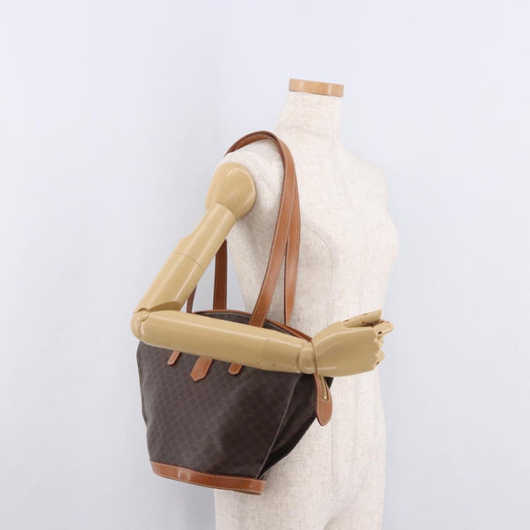 CELINE Macadam Canvas Tote Bag PVC Leather Brown Gold Auth 183115V