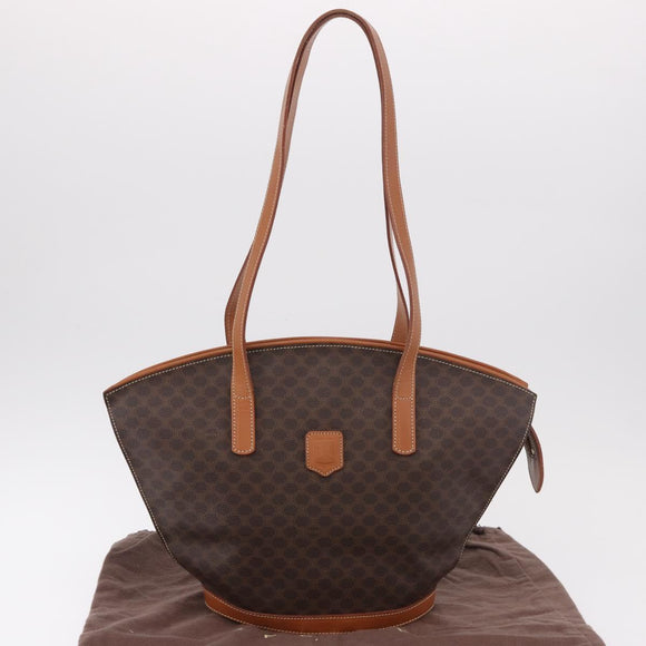 CELINE Macadam Canvas Tote Bag PVC Leather Brown Gold Auth 183115V