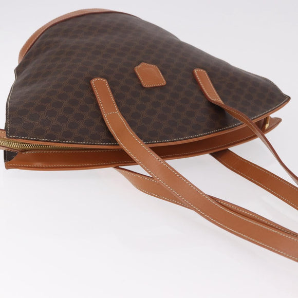 CELINE Macadam Canvas Tote Bag PVC Leather Brown Gold Auth 183115V
