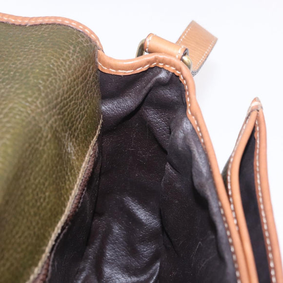 CELINE Shoulder Bag Leather Green Gold Auth 183117