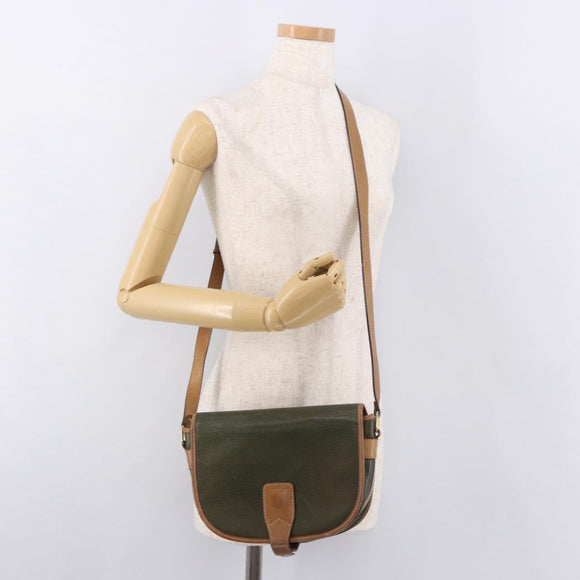 CELINE Shoulder Bag Leather Green Gold Auth 183117
