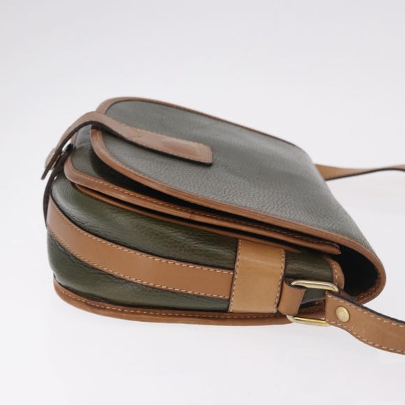 CELINE Shoulder Bag Leather Green Gold Auth 183117