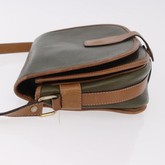 CELINE Shoulder Bag Leather Green Gold Auth 183117