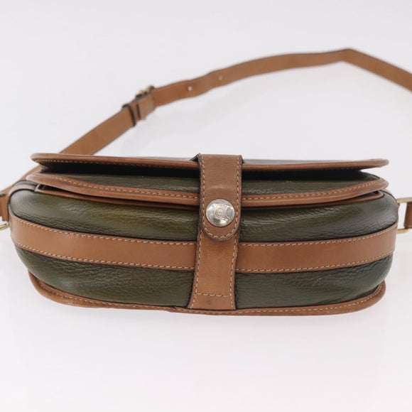 CELINE Shoulder Bag Leather Green Gold Auth 183117