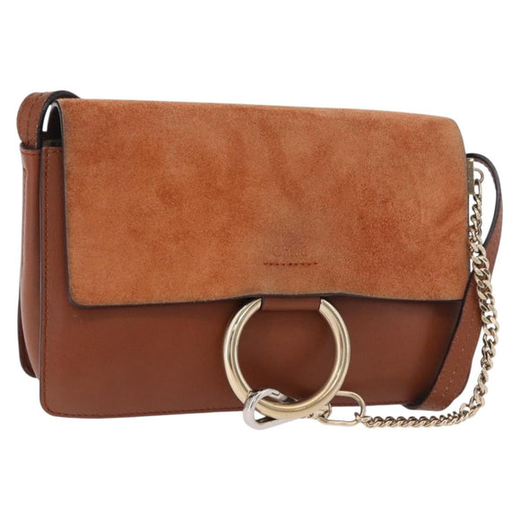Chloe Fay Schoudertas Suède Bruin Goud Auth 183119A