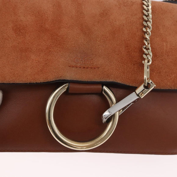 Chloe Fay Schoudertas Suède Bruin Goud Auth 183119A