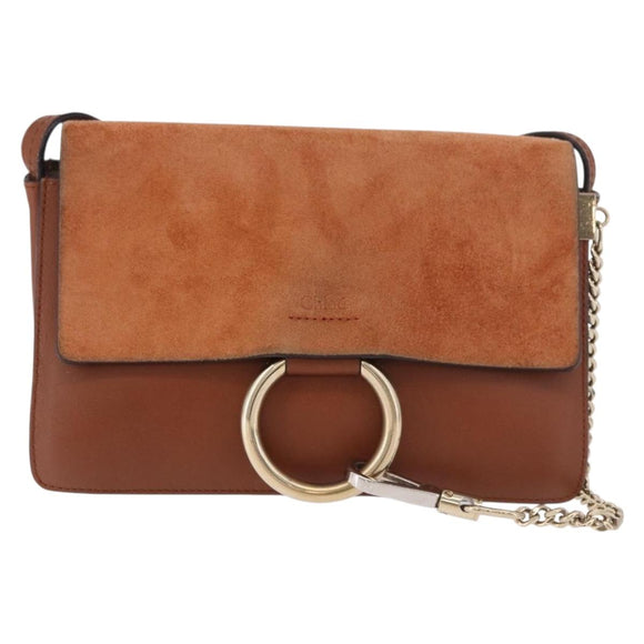 Chloe Fay Schoudertas Suède Bruin Goud Auth 183119A