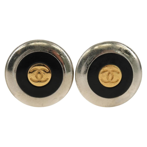 CHANEL COCO Mark Earring metal Silver tone CC Auth 183120M