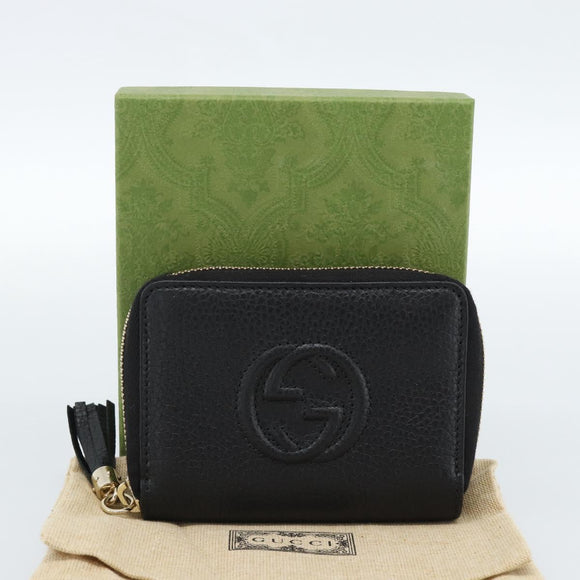 GUCCI Soho Coin Purse Leather Outlet Black Gold 598009 Auth 183123M