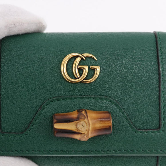GUCCI Horsebit Compact Wallet Leather Green Gold 659632 Auth 183124M