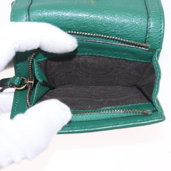 GUCCI Horsebit Compact Wallet Leather Green Gold 659632 Auth 183124M