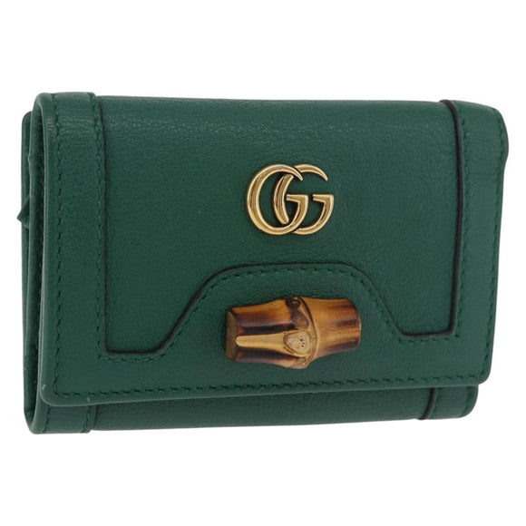 GUCCI Horsebit Compact Wallet Leather Green Gold 659632 Auth 183124M