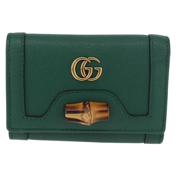GUCCI Horsebit Compact Wallet Leather Green Gold 659632 Auth 183124M