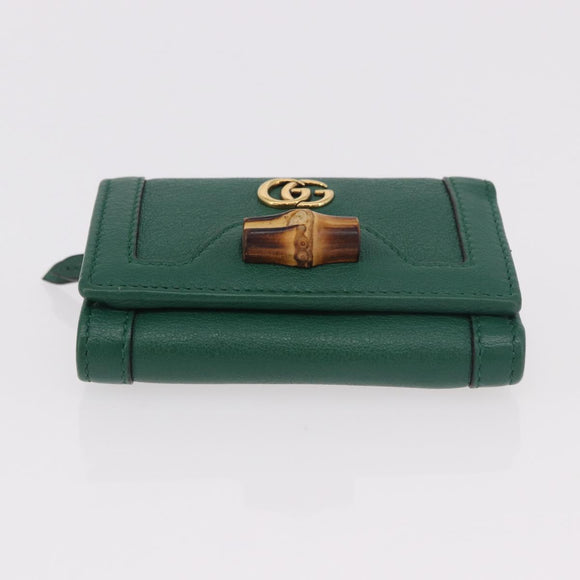 GUCCI Horsebit Compact Wallet Leather Green Gold 659632 Auth 183124M
