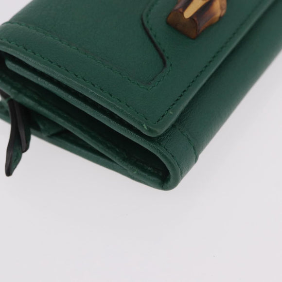 GUCCI Horsebit Compact Wallet Leather Green Gold 659632 Auth 183124M