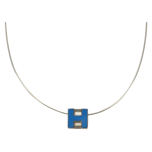HERMES Cage De H H Cube Necklace metal Silver Auth 183125V