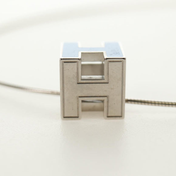 HERMES Cage De H H Cube Necklace metal Silver Auth 183125V